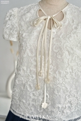 Áo Rosalie ren hoa tay phồng phối nơ