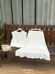 Set Velina áo cổ tròn sát nách + chân váy