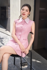 Set Phoebe áo ghile phối lá cổ+chân váy xếp ly