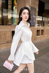 Áo kiểu sơ mi vạt dài tay trơn