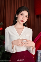 Áo Juliet thun gân tay dài phối hoa xoắn