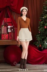 Áo Juliet thun gân tay dài phối hoa xoắn