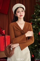 Áo Juliet thun gân tay dài phối hoa xoắn