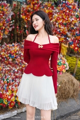 Áo Rose tay dài kiểu trễ vai đính charm