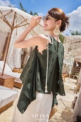 Áo Olive boi thêu dây rút vạt xòe