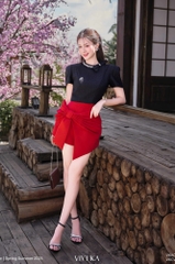 Áo Ruby croptop nơ cổ đính đá