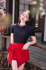 Áo Ruby croptop nơ cổ đính đá