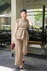 Set Levy áo vest tay chờm đai eo+quần dài