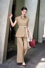 Set Levy áo vest tay chờm đai eo+quần dài
