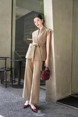 Set Levy áo vest tay chờm đai eo+quần dài