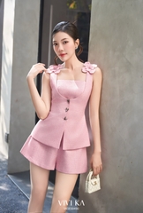 Set Christine áo hai dây đính hoa phối nút kiểu+quần short
