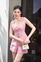 Set Christine áo hai dây đính hoa phối nút kiểu+quần short
