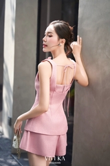 Set Christine áo hai dây đính hoa phối nút kiểu+quần short