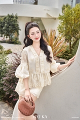 Set áo Angel babydoll cổ V+quần short tơ thêu