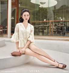 Set áo Angel babydoll cổ V+quần short tơ thêu