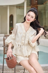 Set áo Angel babydoll cổ V+quần short tơ thêu