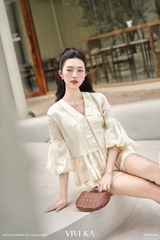 Set áo Angel babydoll cổ V+quần short tơ thêu