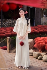 Áo Bellamy kiểu truyền thống tơ thêu kem