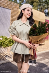 Áo Toren cổ kiểu phối tay hoa