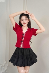 Áo dệt kim cổ V tay lửng