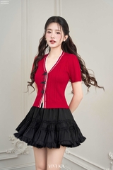 Áo dệt kim cổ V tay lửng