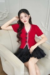 Áo dệt kim cổ V tay lửng