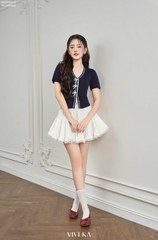 Áo dệt kim cổ V tay lửng