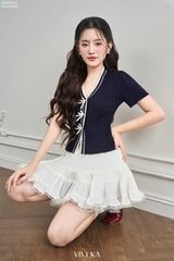 Áo dệt kim cổ V tay lửng