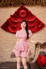 Set Hồng Cẩm thục áo gấm Tống + short gấm Tống hồng