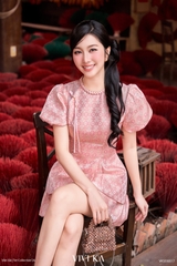 Set Hồng Cẩm thục áo gấm Tống + short gấm Tống hồng