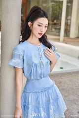 Set Navier áo tơ thêu họa tiết nơ+chân váy