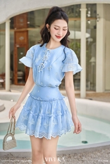 Set Navier áo tơ thêu họa tiết nơ+chân váy