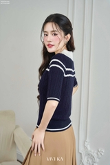 Áo Jody dệt kim sọc đính nơ