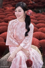 Set áo dài Uyển Sa tơ dệt 4 tà layer hồng + quần nhũ hồng