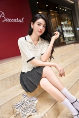 Áo knit sọc gân tay ngắn