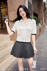 Áo knit sọc gân tay ngắn