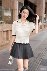 Áo knit sọc gân tay ngắn