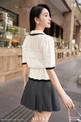 Áo knit sọc gân tay ngắn