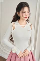 Áo Susan thun gân dài tay phối hoa