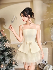 Áo hai dây Charlotte xẻ tà đính nơ