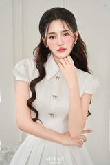 Đầm Carol tùng xếp ly phối nút