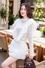 Chân váy ren lỗ xếp tầng