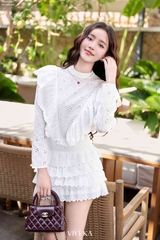 Chân váy ren lỗ xếp tầng