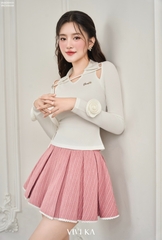 Áo Susan thun gân dài tay phối hoa