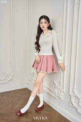 Áo Susan thun gân dài tay phối hoa