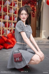 Set Gelos áo croptop đính cườm+chân váy xếp ly