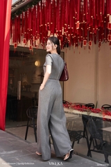 Set Kristina áo kết cườm phối nơ+ quần dài ống rộng