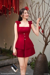 Set Christine áo hai dây đính hoa phối nút kiểu+quần short