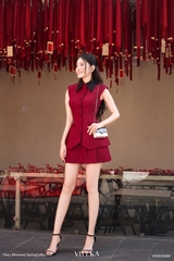 Set Phoebe áo ghile phối lá cổ+chân váy xếp ly