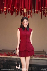 Set Phoebe áo ghile phối lá cổ+chân váy xếp ly